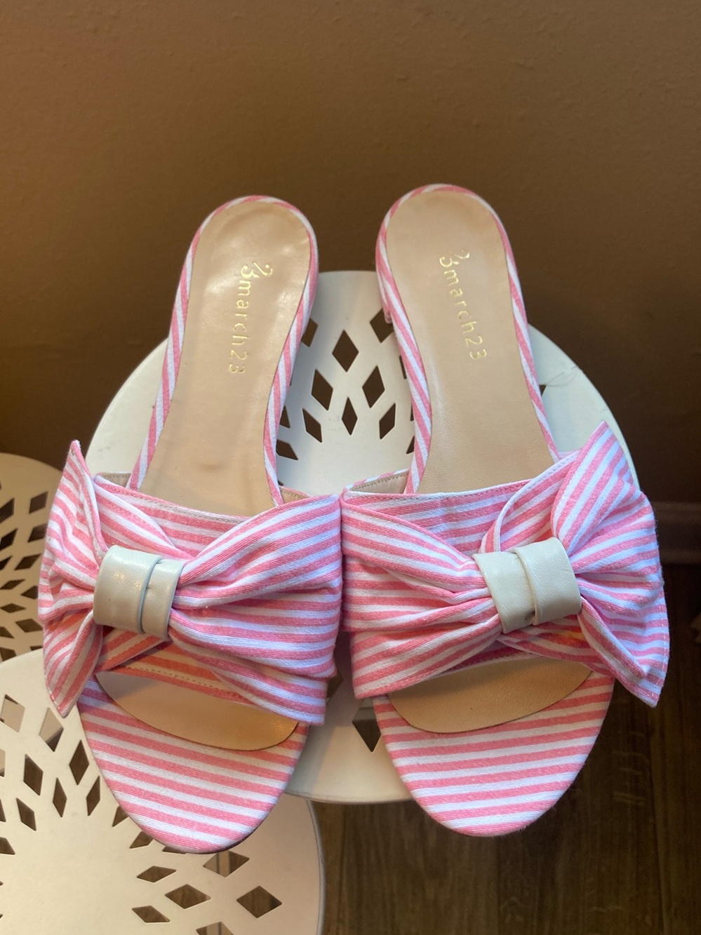 March23 Pink Stripe Bow Sandals 39